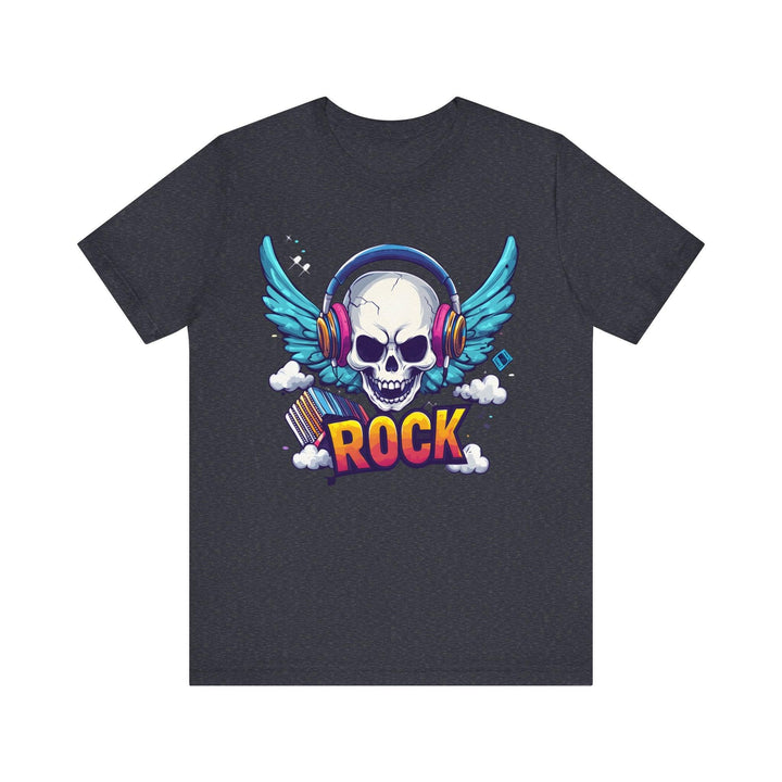 Rock Winged Rock Skull T Shirt | Heather Navy