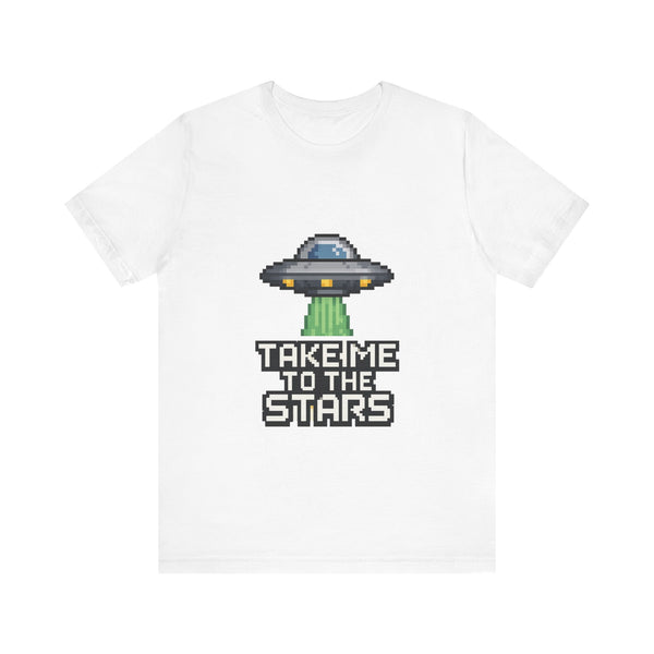 Alien Pixel UFO Take Me Stars T-Shirt | White Printify