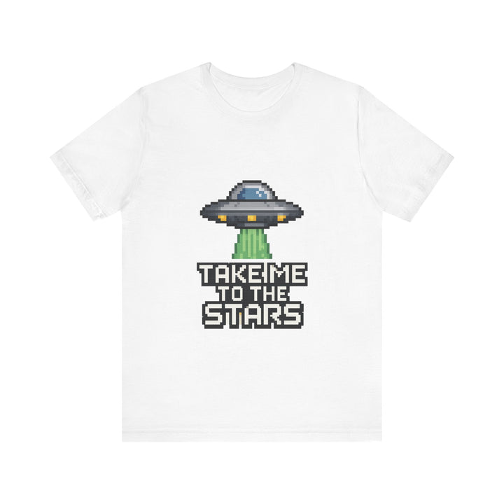Alien Pixel UFO Take Me Stars T-Shirt | White Printify