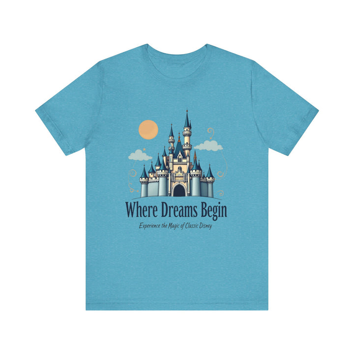 Disney Where Dreams Begin T Shirt | Heather Aqua