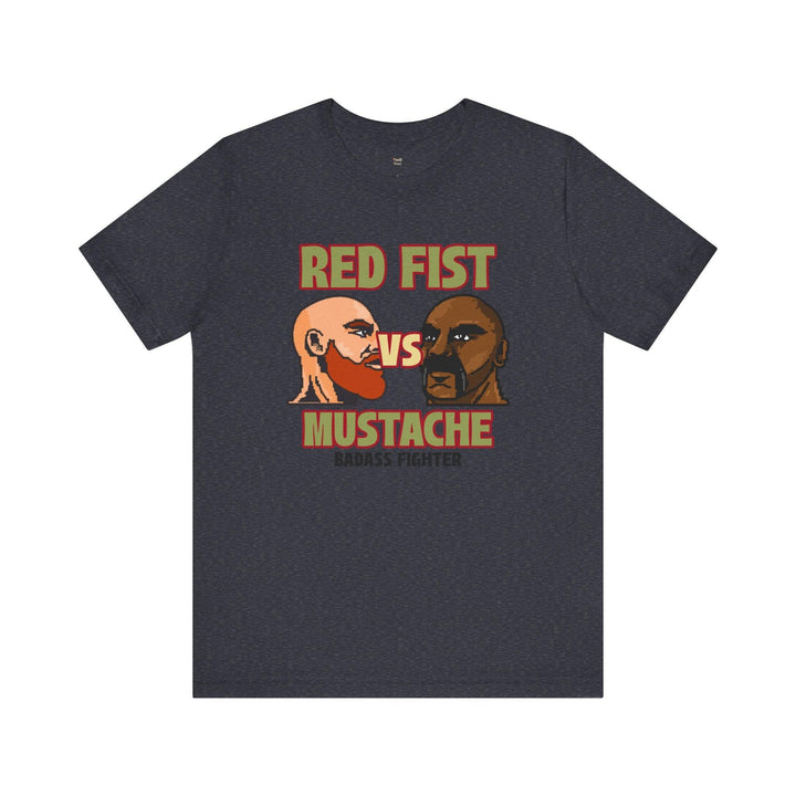 Retro Gaming Red Fist vs Mustache T Shirt | Heather Navy