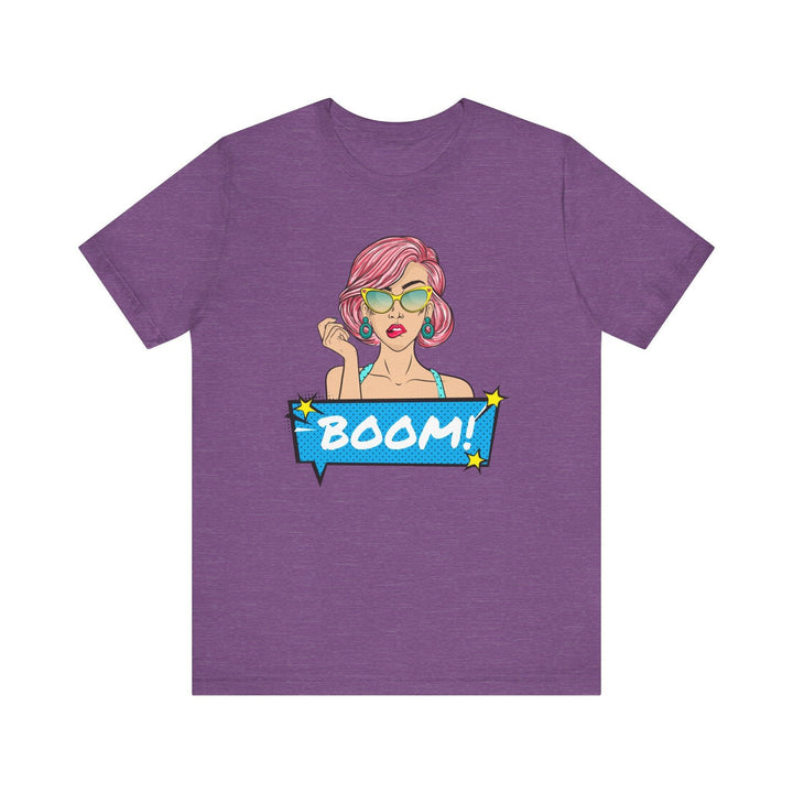 Retro Pop Art Boom T Shirt | Heather Team Purple