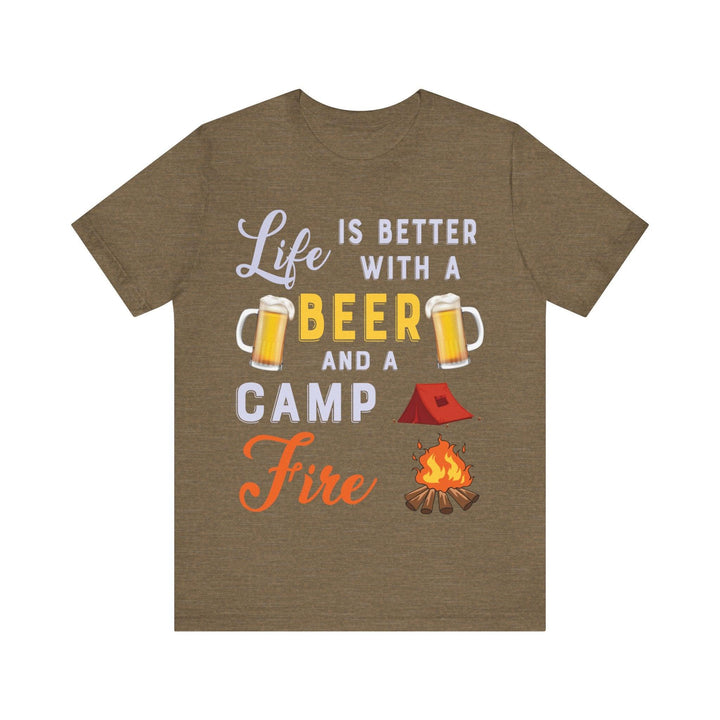 Hiking Campfire & Beer Life T Shirt | Heather Olive