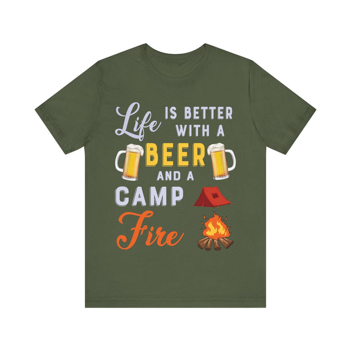 Hiking Campfire & Beer Life T Shirt | Military Green