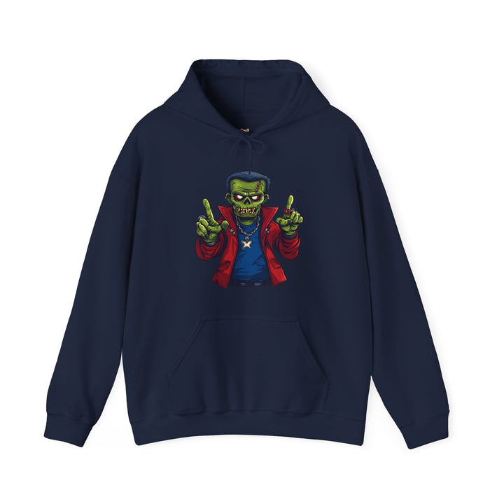Rapper Rockin' Frankenstein Hoodie | Navy Twill Tees