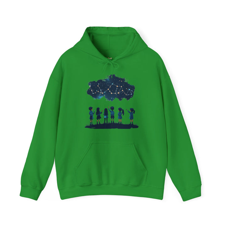 Summer Camp Stargazing Kids Hoodie | Irish Green Twill Tees