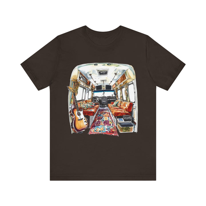 Rock Vintage Tour Bus Interior T Shirt | Brown