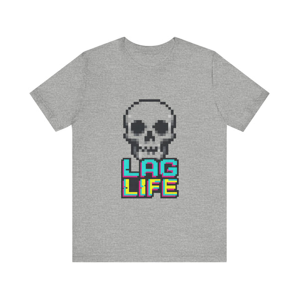 Retro Gaming Pixel Skull Lag Life T-Shirt | Athletic Heather Twill Tees