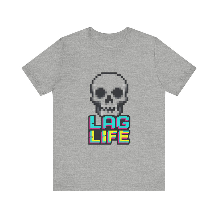 Retro Gaming Pixel Skull Lag Life T-Shirt | Athletic Heather Twill Tees