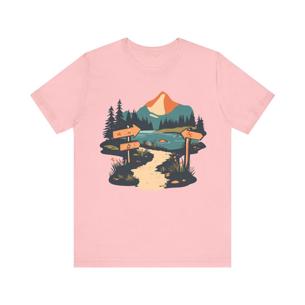 Summer Camp Mountain Trail Signs T Shirt | Pink