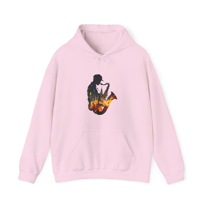 Band Sax Cityscape Hoodie | Light Pink