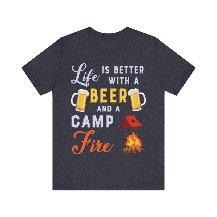 Hiking Campfire & Beer Life T Shirt | Heather Navy