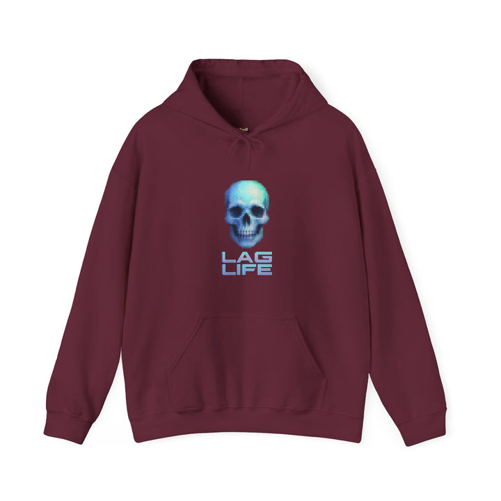 Retro Gaming Skull Lag Life Cyberpunk Hoodie | Maroon Printify