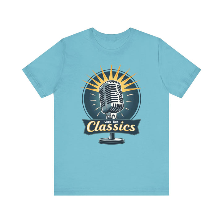 Classic Singing Mic T Shirt | Turquoise Twill Tees
