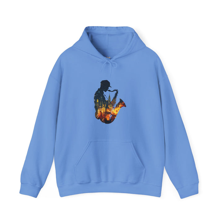 Band Sax Cityscape Hoodie | Carolina Blue
