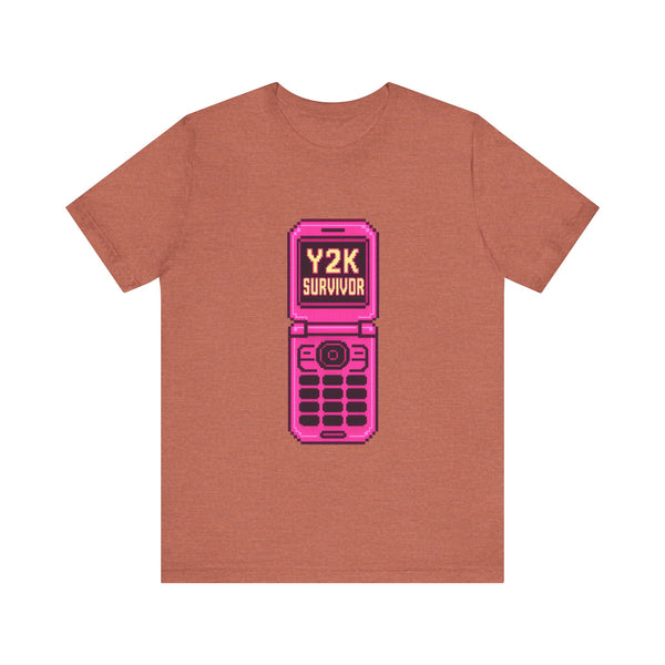 Retro Y2K Neon Flip Phone Vintage T-Shirt | Heather Clay Twill Tees