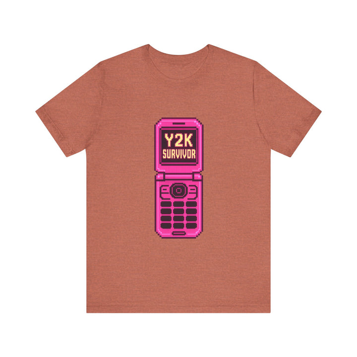 Retro Y2K Neon Flip Phone Vintage T-Shirt | Heather Clay Twill Tees