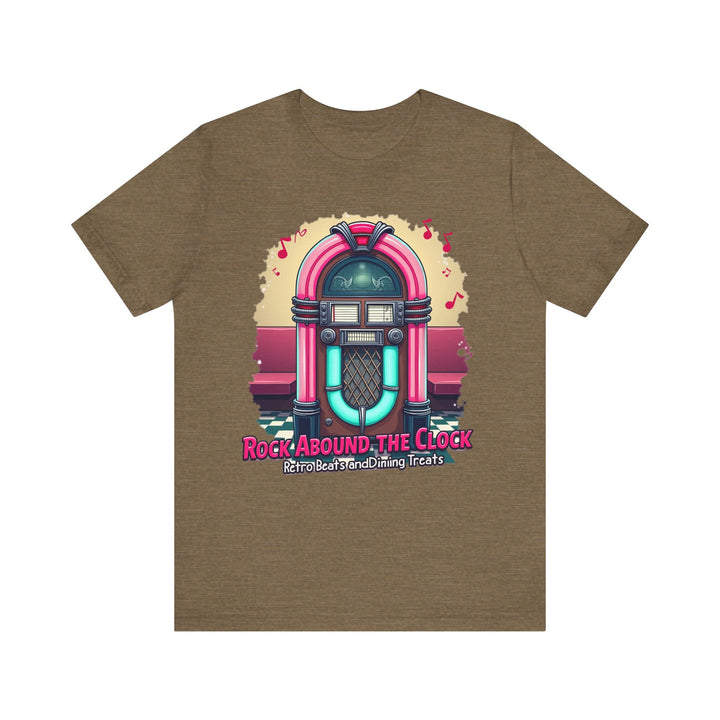 Retro Vibes Rock Around the Clock T Shirt | Heather Olive