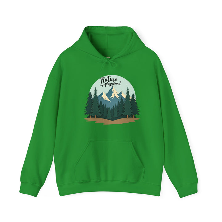 Hiking Nature Is Your Playground Hoodie | Irish Green Twill Tees