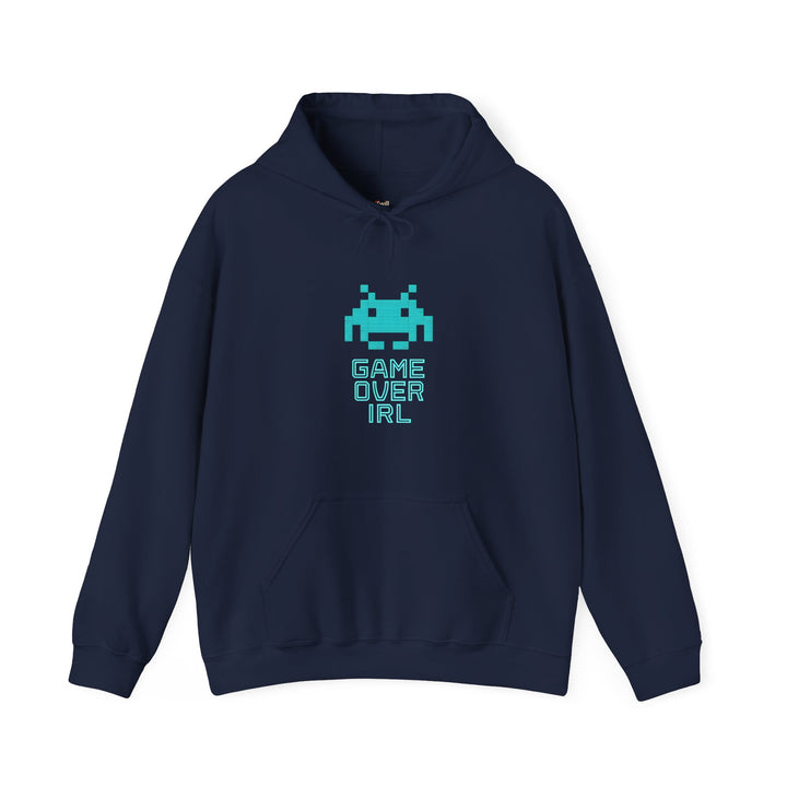 Retro Gaming 8-Bit Space Invaders Cyberpunk Hoodie | Navy Printify