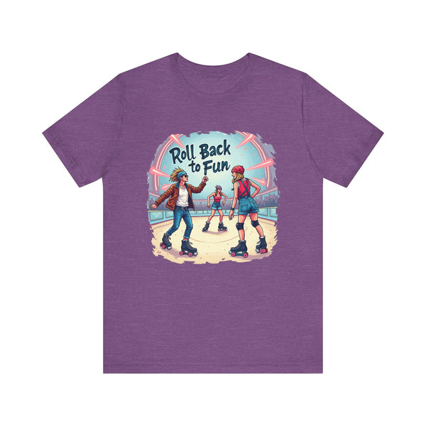 90s Roller Disco Fun T Shirt | Heather Team Purple