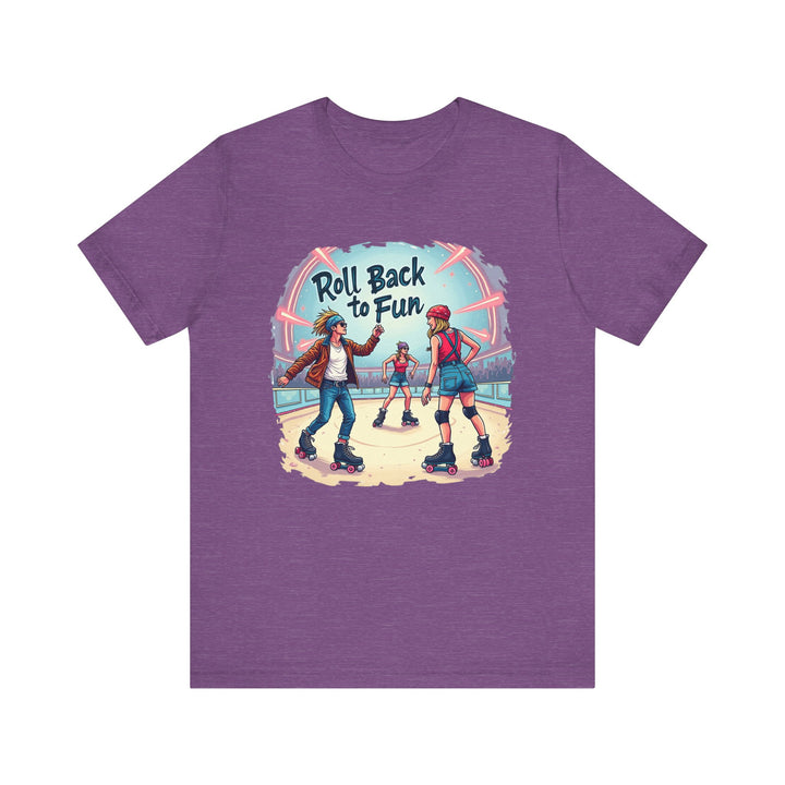 90s Roller Disco Fun T Shirt | Heather Team Purple Twill Tees