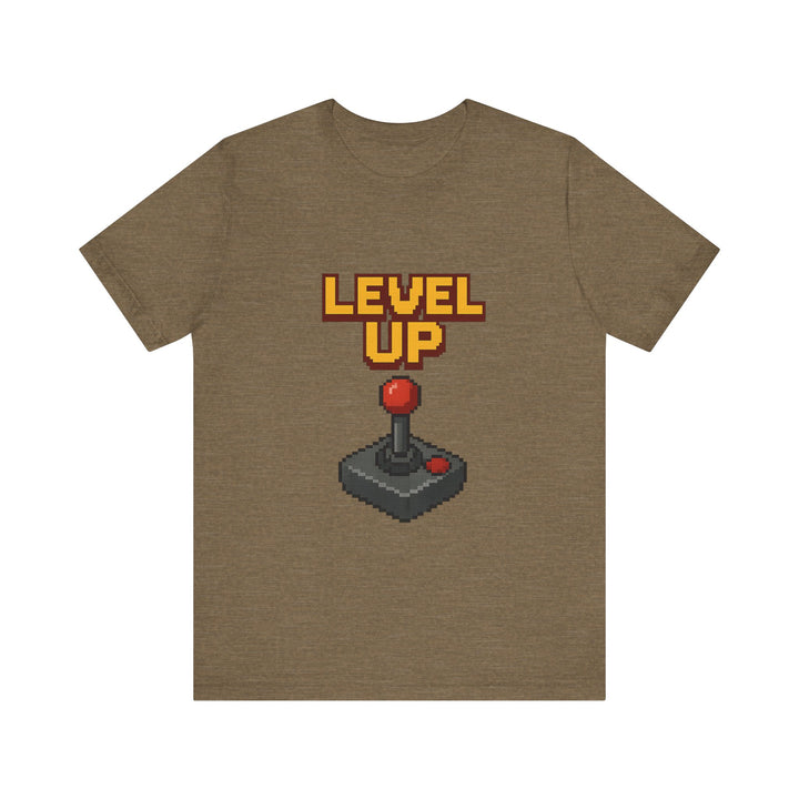 Retro Gaming Pixel Joystick Level Up T-Shirt | Heather Olive Twill Tees