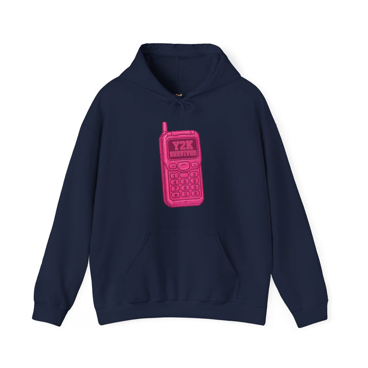 Retro Y2K Neon Flip Phone Hoodie | Navy Printify