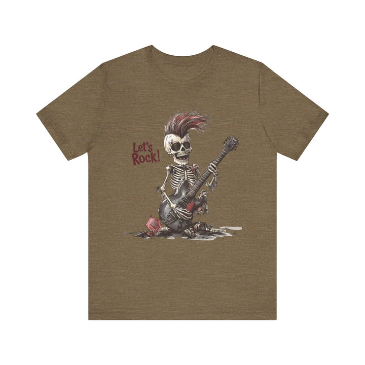 Rock Punk Skeleton Rocker T Shirt | Heather Olive