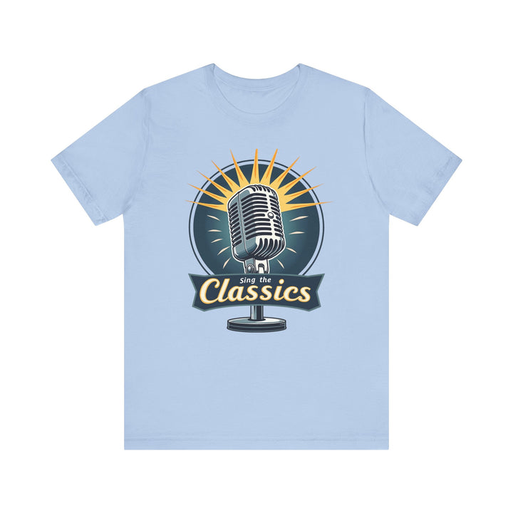 Classic Singing Mic T Shirt | Baby Blue Twill Tees