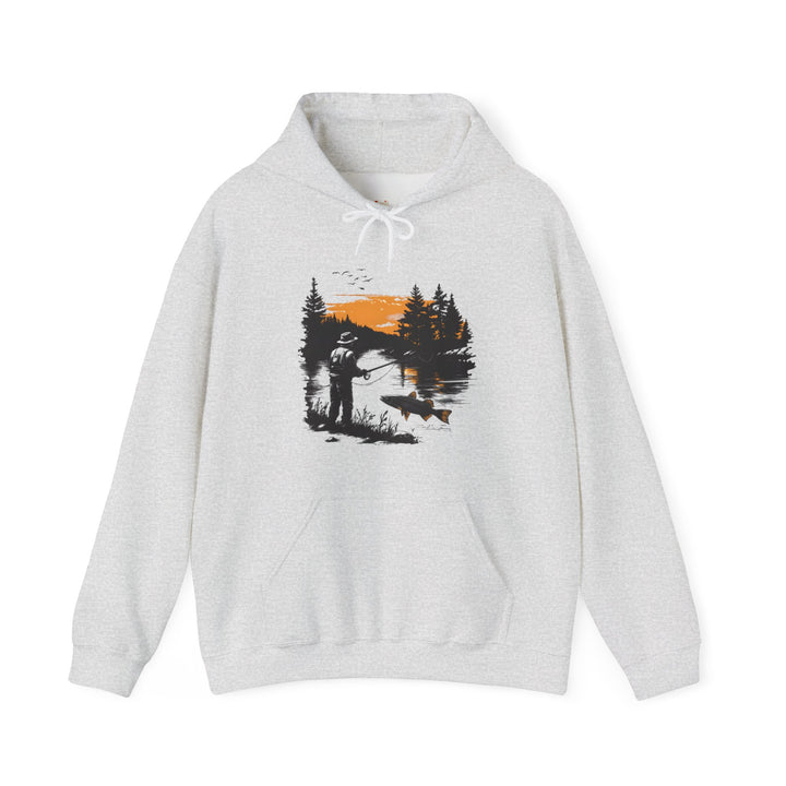 Fishing Sunset Angler Hoodie | Ash Twill Tees
