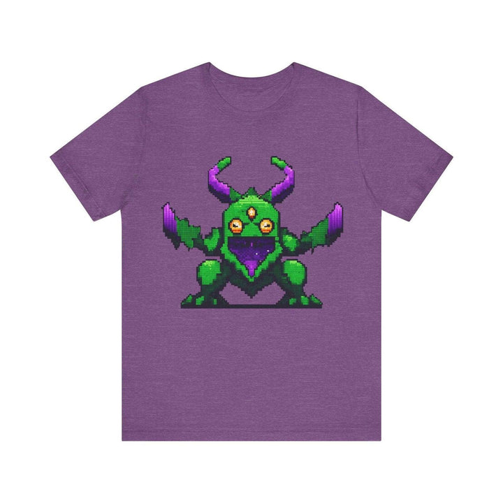 Adventure 8-Bit Monster Invader T Shirt | Heather Team Purple