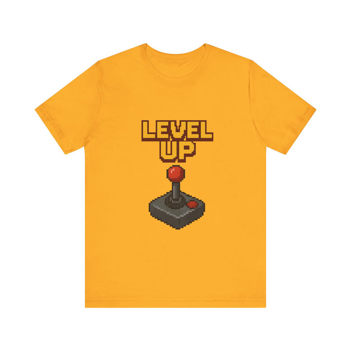 Retro Gaming Pixel Joystick Level Up T-Shirt | Gold Twill Tees