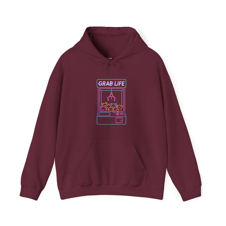 Retro Gaming Neon Claw Machine Hoodie | Maroon Printify