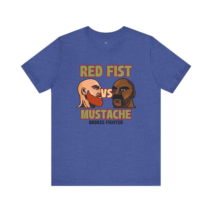 Retro Gaming Red Fist vs Mustache T Shirt | Heather True Royal