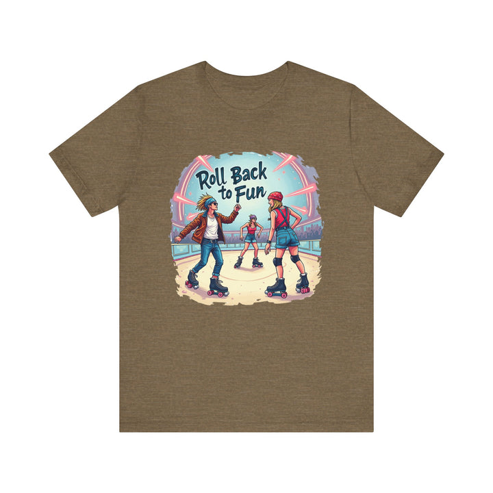 90s Roller Disco Fun T Shirt | Heather Olive Twill Tees