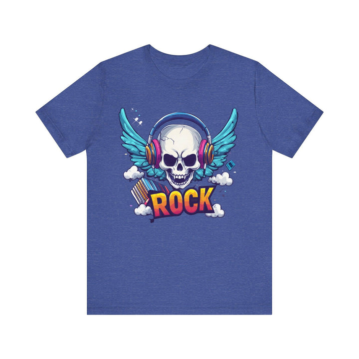 Rock Winged Rock Skull T Shirt | Heather True Royal