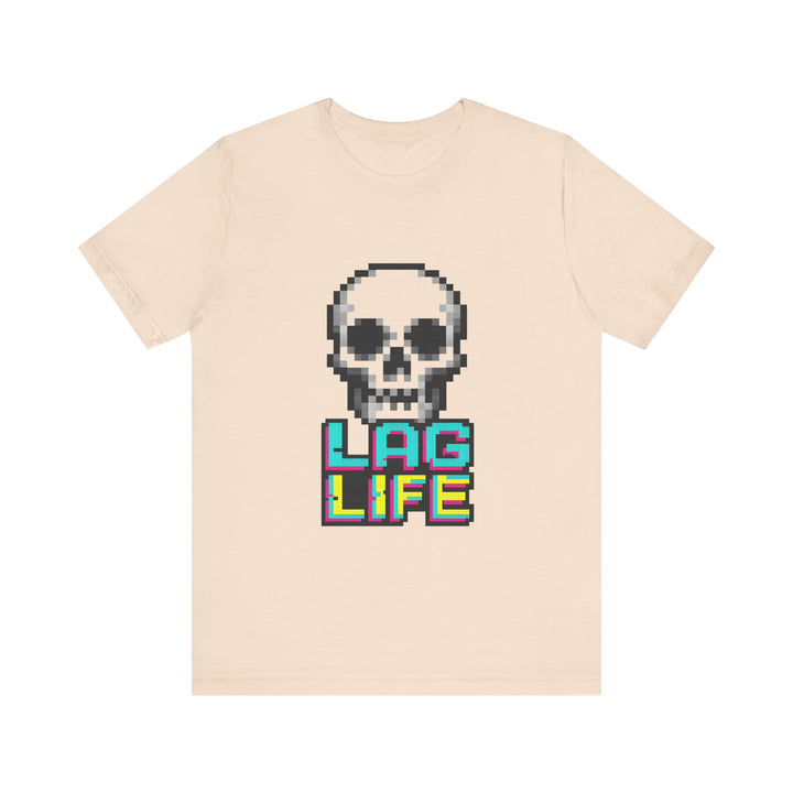 Retro Gaming Pixel Skull Lag Life T-Shirt | Soft Cream Twill Tees