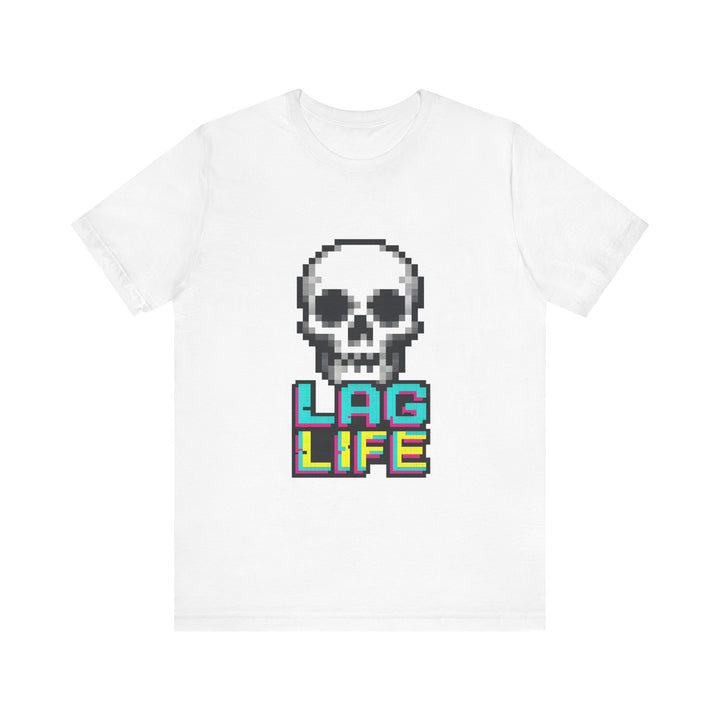 Retro Gaming Pixel Skull Lag Life T-Shirt | White Twill Tees