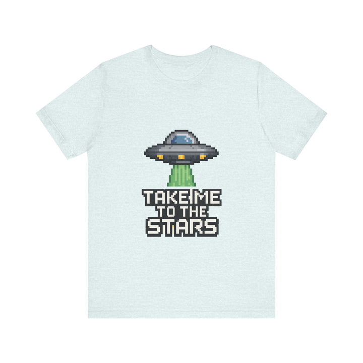 Alien Pixel UFO Take Me Stars T-Shirt | Heather Ice Blue Printify