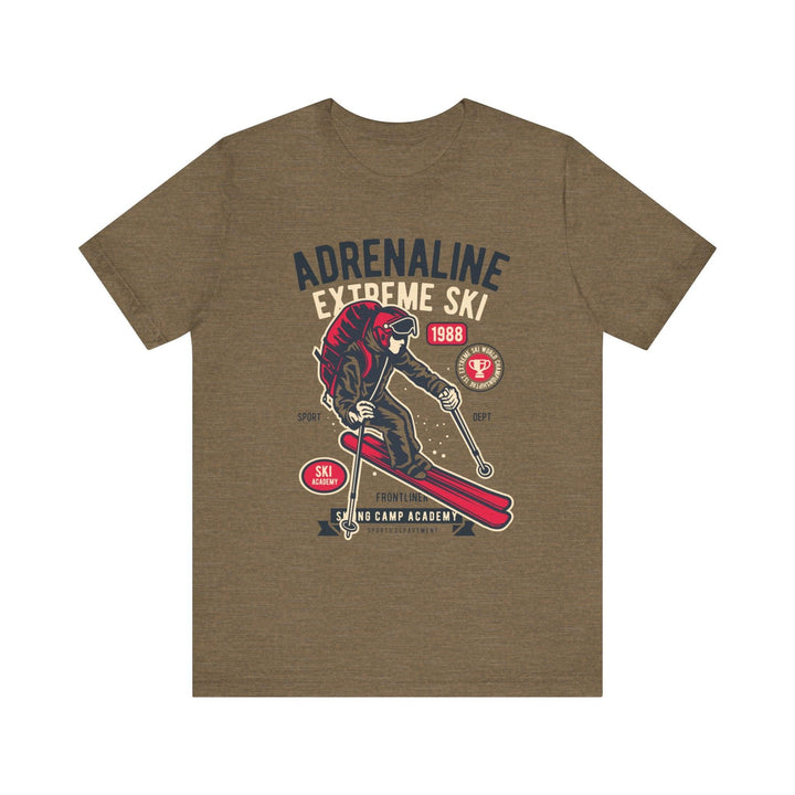 90s Adrenaline Ski Academy T Shirt | Heather Olive