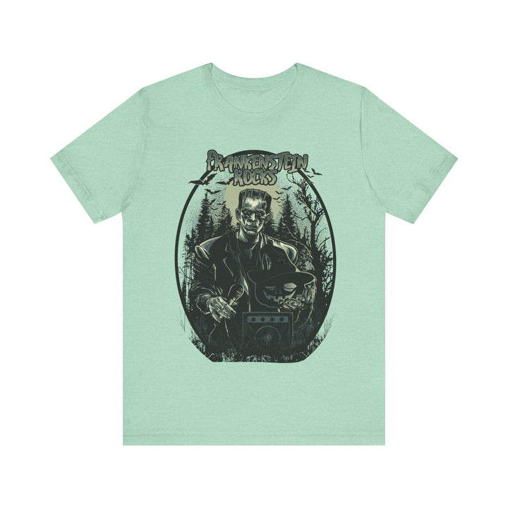 Retro Frankenstein Rocks T Shirt | Heather Mint