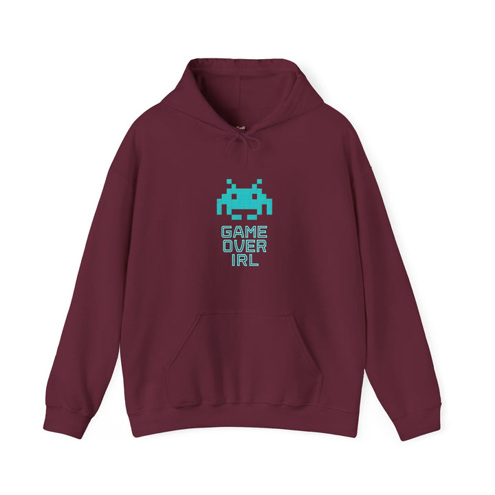 Retro Gaming 8-Bit Space Invaders Cyberpunk Hoodie | Maroon Printify