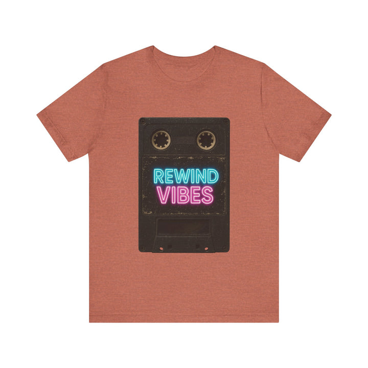 Retro VHS Rewind Vibes Vintage T-Shirt | Heather Clay Twill Tees