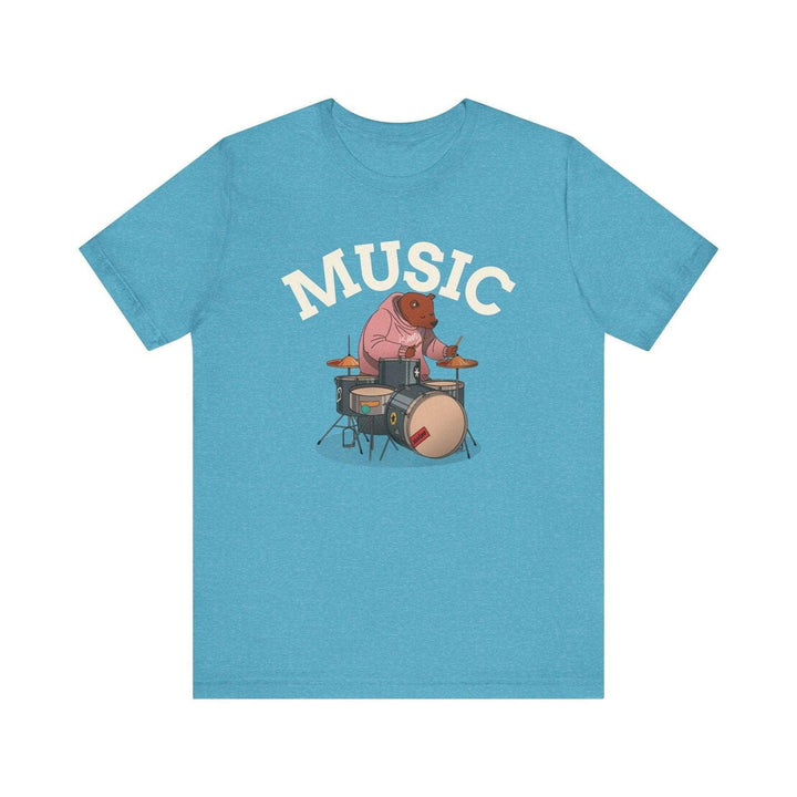 Band Bear Beats Drummer T Shirt | Heather Aqua