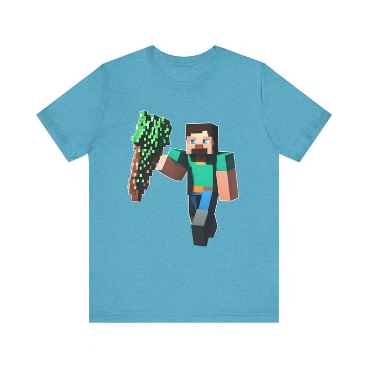 Minecraft Blocky Tree Carrier T Shirt | Heather Aqua