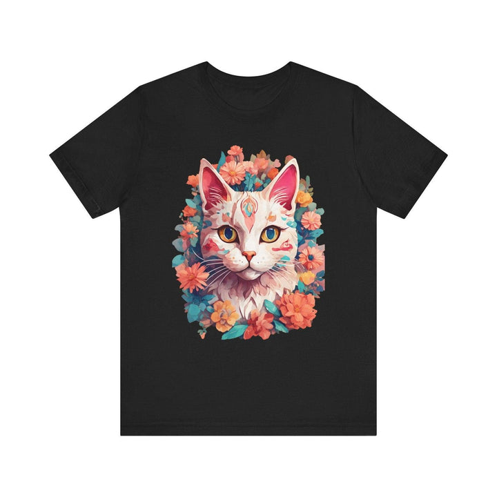 Flower Blossom Cat T Shirt | Black