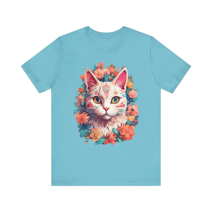 Flower Blossom Cat T Shirt | Turquoise