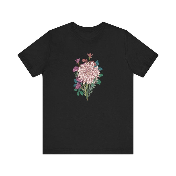 Flower Blossoming Dahlia T Shirt | Black