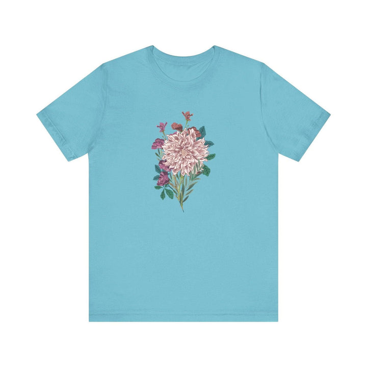 Flower Blossoming Dahlia T Shirt | Turquoise